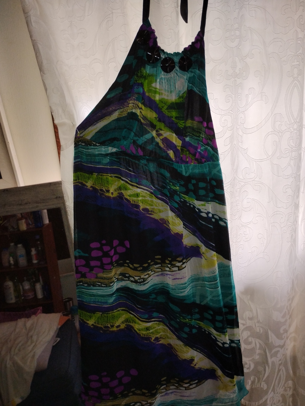 Lane Bryant Teal Multi-Print Backless Halter Dress